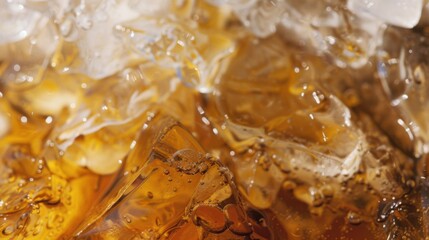A Close-Up View of Ice Cubes Melting in a Glass of Iced Tea