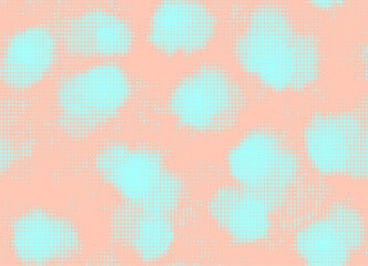 Seamless pattern of pastel pinkish sky with delicate neon clouds. Halftone polka dot pattern with shift. Vector.