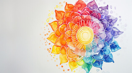 The chakra mandala is a work of art made of hand-painted watercolors. Its colorful patterns and geometric shapes are a symbol of balance and harmony between the body, mind and soul.