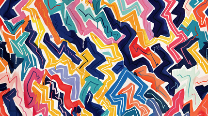Obraz premium Abstract shapes and zigzags drawn with crayons are a pattern that exudes energy and joy of life. Their hand-drawn details add authenticity and a personal touch.