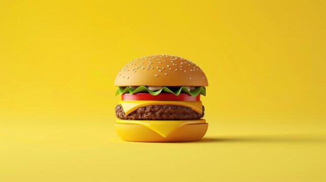 A Double Cheeseburger icon stands alone in a stylized design set against a vibrant yellow backdrop - Powered by Adobe