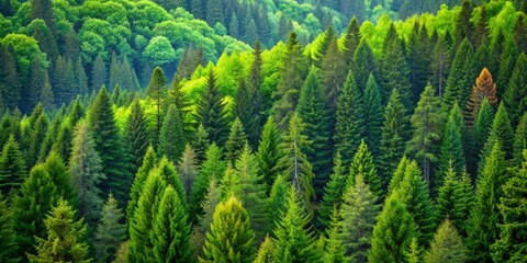 Fototapeta premium Lush green forest with dense tree canopy