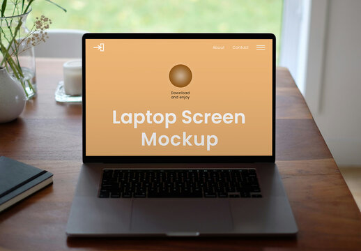 Laptop on Table Mockup