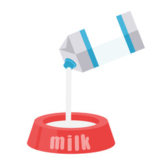 Fototapeta premium Bowl of milk. Feeding cat food, vector illustration