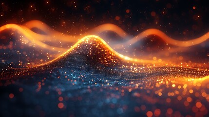 orange particles creating a wave effect on a deep blue background