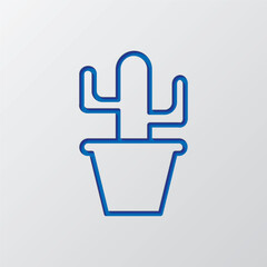 Cactus colour simple icon vector. Flat design. Paper cut design. Cutted blue symbol with shadow. Gray background