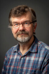 Obraz premium Mature Man with Glasses and Beard in Plaid Shirt