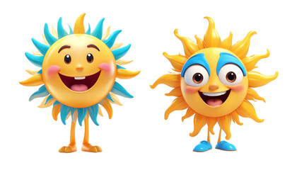 Obraz premium 3d rendering sun cartoon characters isolated on transparent background, PNG file add
