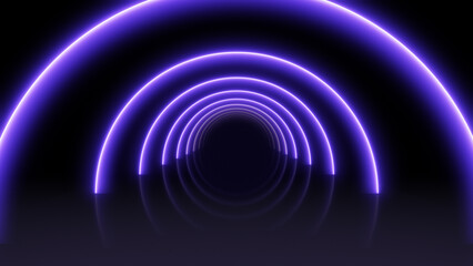 Futuristic Semi-Circular Tunnel with Glowing Purple Lines