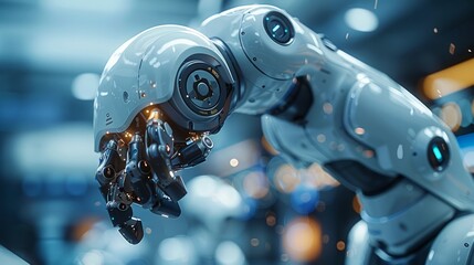 Fototapeta premium The integration of a robotic arm in minimally invasive surgery demonstrates the seamless collaboration between a skilled surgeon and advanced AI technology.