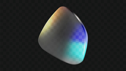 3d holographic abstract liquid shape. Crystal gradient with prism effect blob. Organic geometric translucent bubble with rainbow reflection flare. Empty transparent futuristic refraction neon overlay
