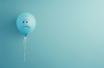 Sad Face Blue Balloon on Blue Background