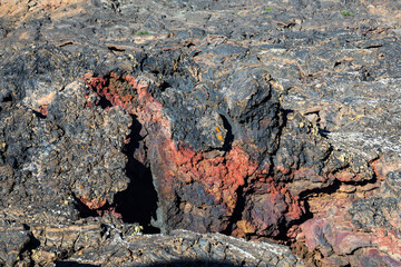 Close-up view of multi-colored lava at Timanfaya National Park, Lanzarote, Spain