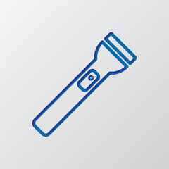Flashlight simple icon vector. Flat design. Paper cut design. Cutted blue symbol with shadow. Gray background
