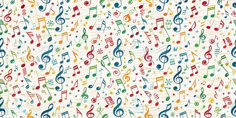 Colorful musical notes pattern on sheet music