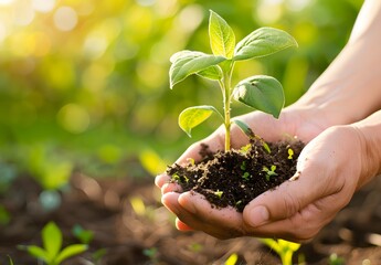 Closeup of Hands Holding Soil with a Young Plant