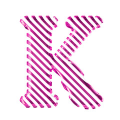 White symbol with purple diagonal ultra thin straps. letter k