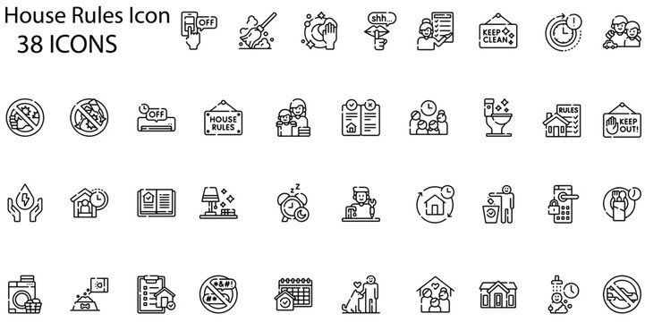 Set of house rules icons. Line art style icons bundle. vector illustration