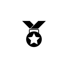 Black and white vector icon of a medal with a star. Ideal for achievement recognition and award ceremonies.