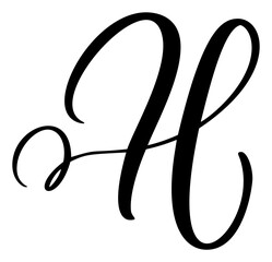 Hand drawn vector calligraphy letter H. Script font logo. Handwritten brush style flourish