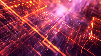 Obraz premium Orange and Mauve glowing abstract geometric lines. PowerPoint and Business background.,