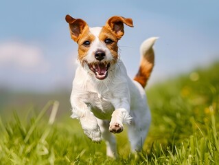 Happy Jack Russell Terrier Running on Green Grass