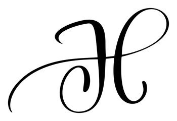 Vector calligraphy hand drawn letter H. Script font logo icon. Handwritten brush style