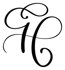 Hand drawn vector calligraphy capital letter H. Script font logo. Handwritten brush style flourish