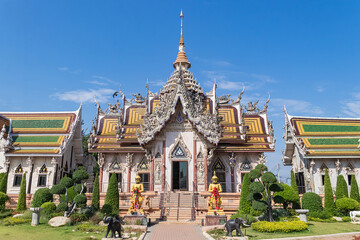Fototapeta premium Wat Si Sa Thong or gold head is ancient ubosot ordination hall or antique old church for people visit located in Nakhon Chai Si District, Nakhon Pathom Province.