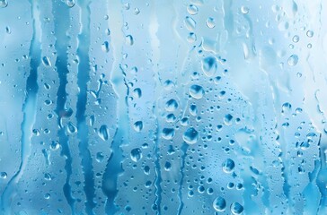 Raindrops on Window Glass with Cold Blue Color Palette