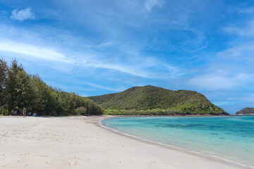 Beautiful tropical sea and white sand with clean blue sky at island Samae San District, Thailand