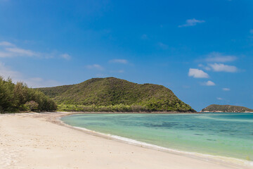 Beautiful tropical sea and white sand with clean blue sky at island Samae San District, Thailand