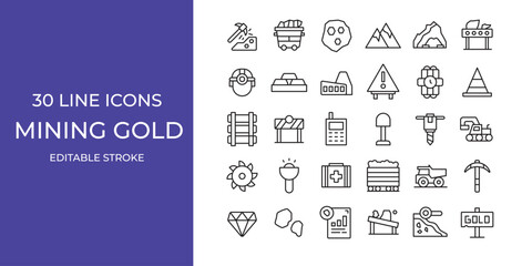 Mining gold icon illustration vector stroke editable. mineral, gold, truck, and more