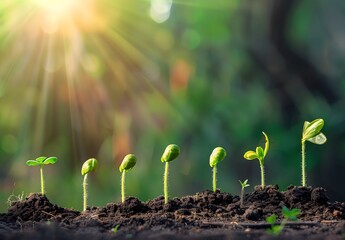 Seedling Growth Sequence from Soil to Plants in Greenery
