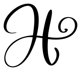 Vector calligraphy hand drawn capital letter H. Script font logo icon. Handwritten brush style