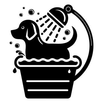 recommend clip art: Cute dog taking a bath silhouette clip art. Vector illustration