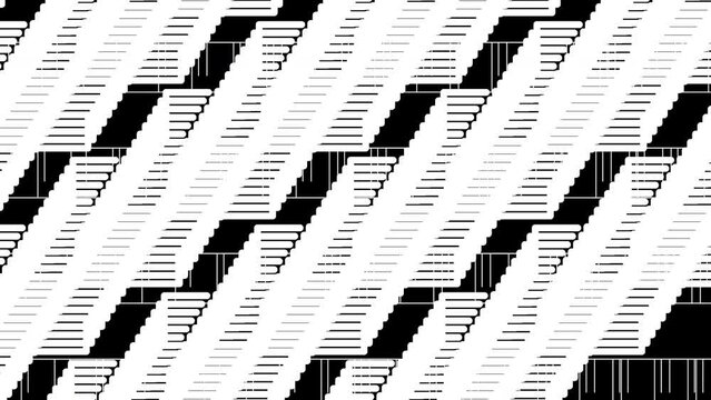 Abstract monochrome illustration with striped shapes and curves in motion, creating a modern geometric design and glowing effect.