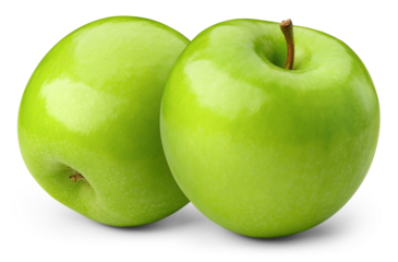 Apple isolated png. Green apple on transparent background. PNG format. Two green apples with no background. Full depth of field..