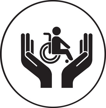 flat vector art representing disability support services, community assistance for disabled people to promote independence, accessibility strategies, black and white monochrome minimalist silhouette