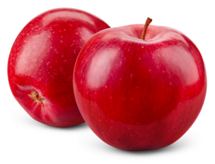 Red apple isolated png. Apple on transparent background. PNG format. Two red apples with no background. Full depth of field.
