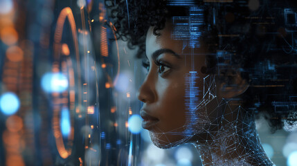 Futuristic Woman Interacting with Digital Interface - Technology, Innovation, and Virtual Reality