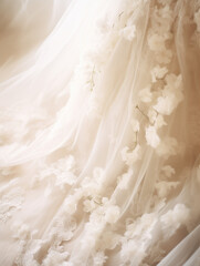 Detailed Wedding Dress with Lace Floral Embroidery, Elegant and Romantic, with Copy Space