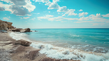 Beautiful seaside landscape with blue sky and ocean waves