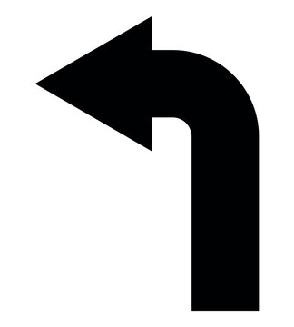 recommend clip art: arrow pointing to the left, black and white vector silhouette illustration of curved arrow shape symbol