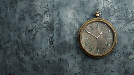 Large vintage wall clock against textured grey background