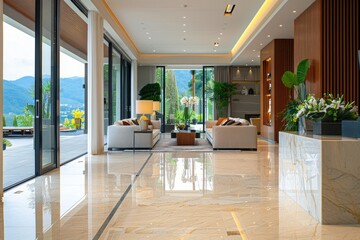 Obraz premium Entering the luxurious home, the grand entry area sets a contemporary tone with its sleek lines and luxurious materials