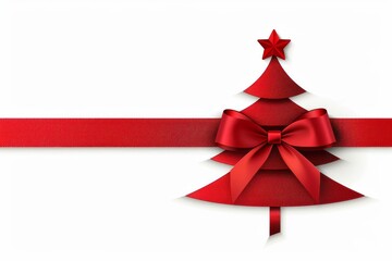 Red ribbon Christmas tree with bow and star on white background
