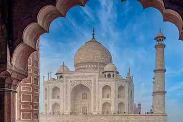Taj Mahal white marble mausoleum on Yamuna river, Taj Mahal famous marble mausoleum of Agra, Taj...