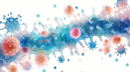 A colorful image of viruses and bacteria in a stream of water