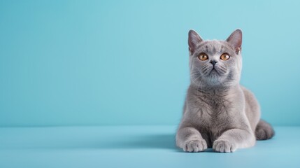 British Shorthair cat isolated on blue background